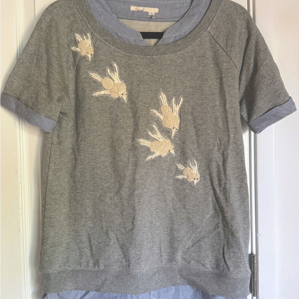 Anthropologie Floreat Beaded Bird Sweatshirt